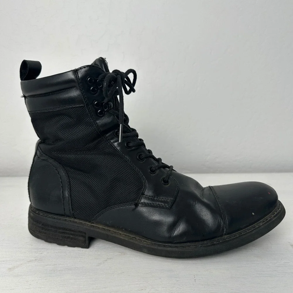 Steve Madden Boots Mens 12 P-Lineup Black Cap Toe Side Zip Combat Boot